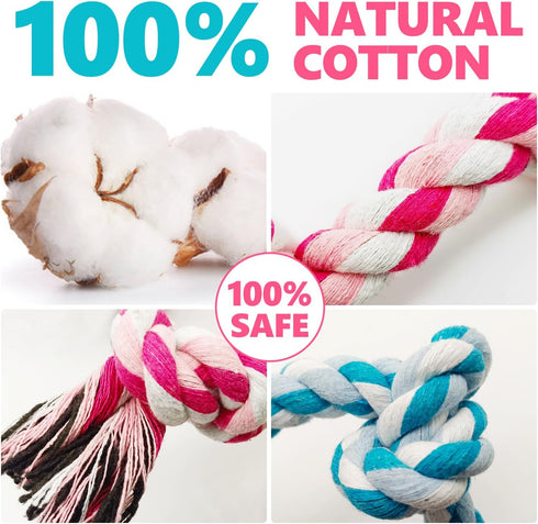 Dog Rope Chew Toy for Medium and Small Dogs | Natural Cotton Pull Rope for Interactive Tug of War (Small 3 Knots, 2