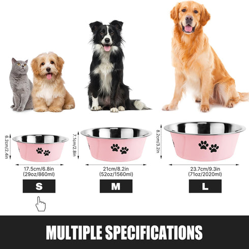 Stainless Steel Dog Bowls with Nonslip Rubber Bottom, No Spill Proof Skid Metal Bowls for All Breeds (Pink, 3.6 Cups)