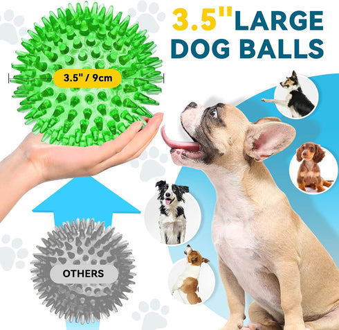 3.5” Large Dog Toys Ball - 6 Pack Squeaky Dog Toys - Durable Fetch Toys for Aggressive Chewers and Teething