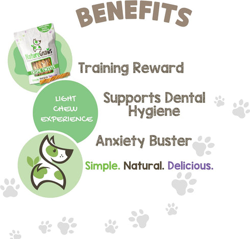Nature Gnaws Tripe Twists for Dogs, 4-5" (10 Count) - Crunchy Grain Free Natural Beef Dog Chew Treats