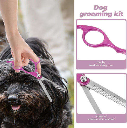 0 Inch Set 4 BESPORTBLE Pet Grooming Scissors Pieces Rose Purple Stainless Steel Dog Hair Scissors with Straight