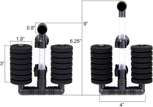 AQUANEAT Double Bio Sponge Filter, 1 Pack for Fry, Betta, Shrimp, Nano Aquarium Fish Tank (Small up to 20Gal)