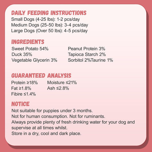 12-15 Counts Pawmate Duck Double Purple Sweet Potato Wraps Dog Treats, Healthy Low Fat Dog Jerky High Protein