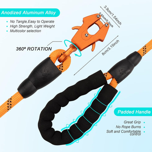 2/4/5/6FT Heavy Duty Dog Leash, Reflective Nylon with Aluminum Quick Release/Locking Clip for All Dog Sizes