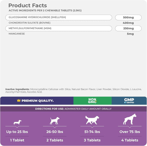 Joint Supplement for Dogs - 120 Chewable Tablets with Glucosamine, Chondroitin, MSM for Joint Pain Relief