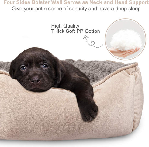 JOEJOY Washable Rectangle Dog Bed for Large Medium Small Dogs, Non-Slip Bottom, Soft Beige Calming Orthopedic Cuddler