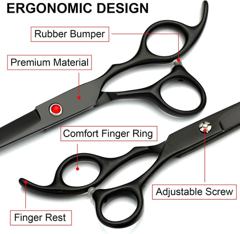 TINMARDA 5 1, 6CR Professional Dog Grooming Scissors kit Black in Dog Shears for Grooming Premium Stainless Steel