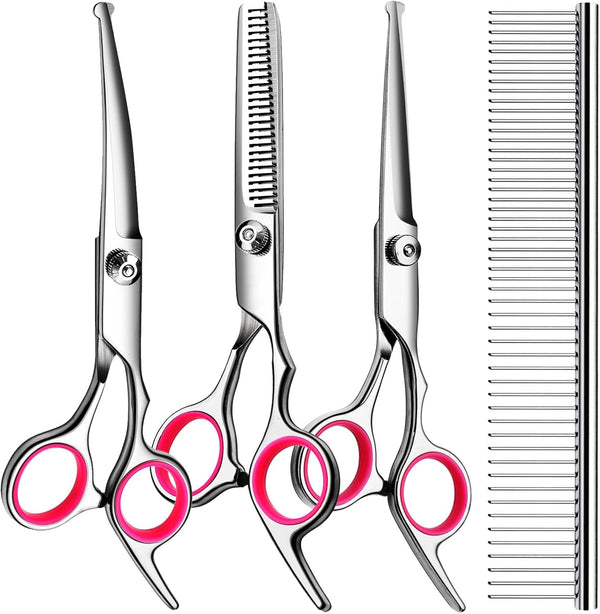 5 in 1 Dog Grooming Scissors Kit, Professional Grooming Scissors with Safety Round Tips, Titanium Coated for Dogs and