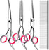 5 in 1 Dog Grooming Scissors Kit, Professional Grooming Scissors with Safety Round Tips, Titanium Coated for Dogs and