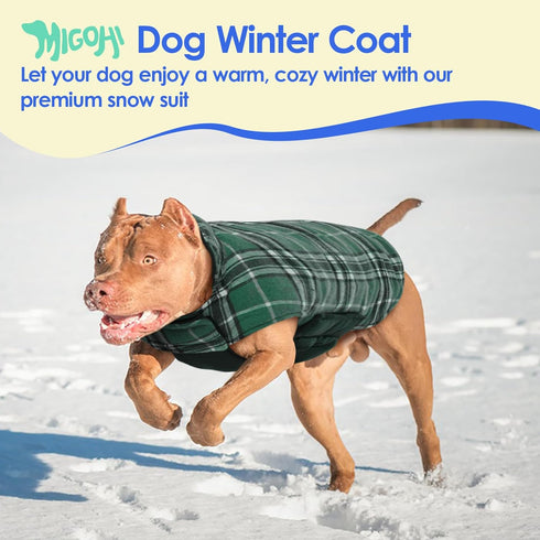 MIGOHI Reversible Dog Coat, Windproof, Waterproof Winter Jacket, Plaid Dog Coats for Cold Weather, Green, L