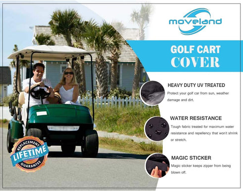 Moveland Waterproof Dust Golf Cart Cover, Custom 2 Passenger Cover Compatible with EZ GO, Club Car, Yamaha (Black)