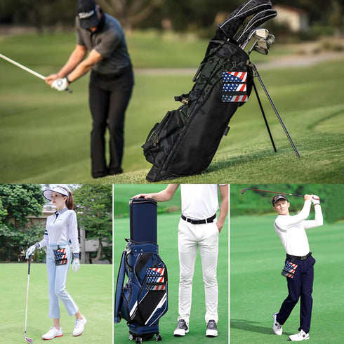 Golf Bag Accessories Valuables Pouch Bags - Multi Pocket Zipper Hook with 10 Pcs Wood Golf Tees for Men Women
