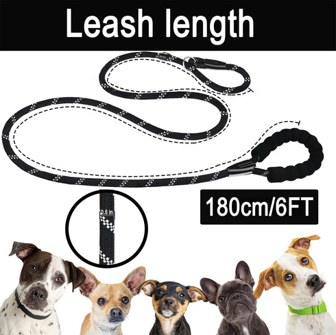 6 FT Heavy Duty Dog Leash with Comfortable Padded Handle, Reflective Threads for Small Medium Large Dogs (Black)