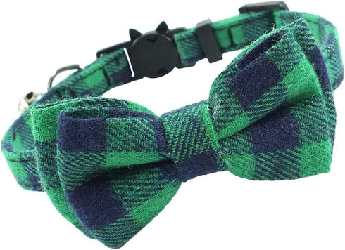 KUDES 2 Pack Cat Collar Breakaway with Bow Tie and Bell for Kitty and Puppies, Adjustable 7.8-10.5 Inch (Green+Orange)