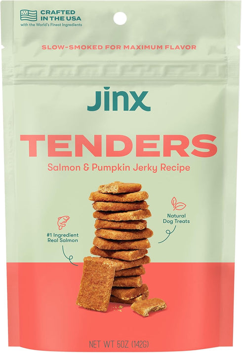Jinx Tenders Salmon Jerky Dog Treats, All-Natural Ingredients, Soft and Chewy, Low-Calorie,