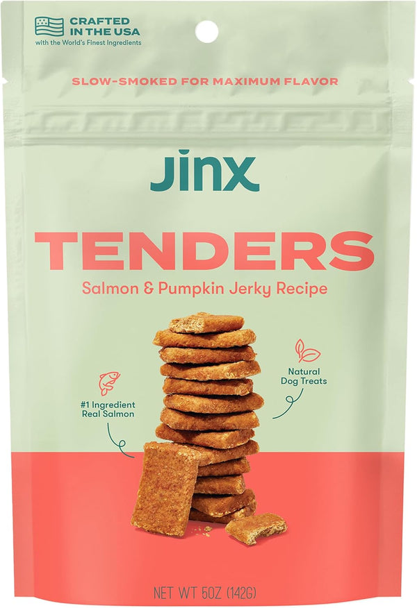 Jinx Tenders Salmon Jerky Dog Treats, All-Natural Ingredients, Soft and Chewy, Low-Calorie,