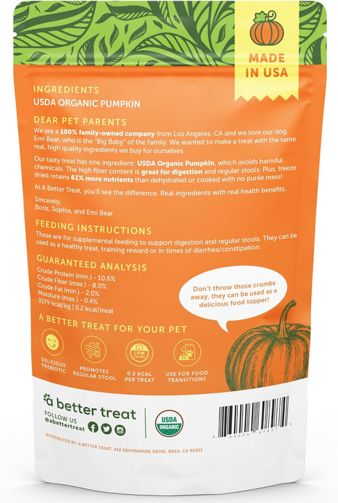 A Better Treat – Freeze Dried Organic Pumpkin Dog and Cat Treats, Natural, Healthy, Diabetic Friendly