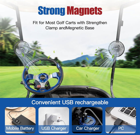 NOKINS 2 PCS Golf Cart Fan, Portable Magnetic Fans for EZGO Club Car Yamaha, 3-speed Settings