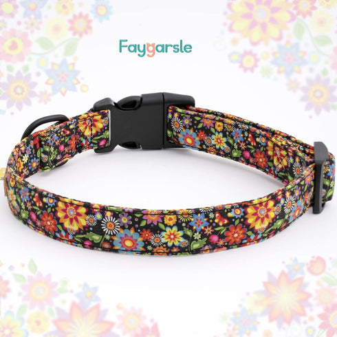 Faygarsle Floral Dog Collar for Girls, Soft Fancy Pet Collar with Flower Design for Small Medium Large Dogs (Black, S)