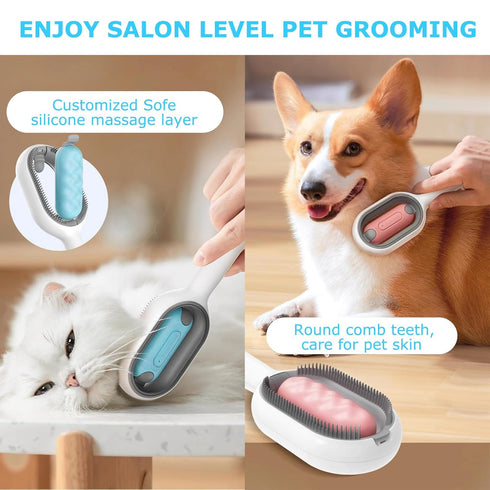 4 in 1 Pet Hair Removal Comb - Cat Dog Massage Brush with Gravity Water Tank for Shedding Fur (Long Hair, 2PCS)