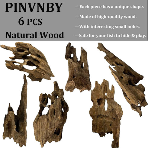 PINVNBY Natural Driftwood for Aquarium Decor Large Sinkable Reptile Wood Branches Fish Tank Log Habitat Ornament Terrarium Decoration Assorted(6 PCS)