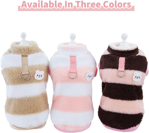 Dog Winter Warm Clothing Striped Vest with Cute Little Bear Pattern Plush Sweater (Black Pink, Medium)