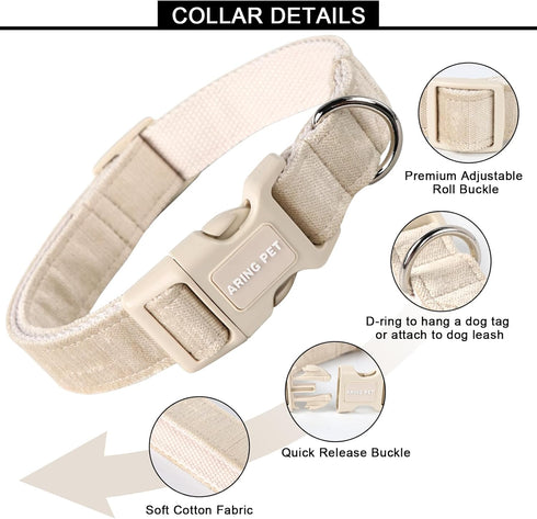 ARING PET Cotton Dog Collar, Soft Lightweight Comfortable for Small Dogs, Quick Release Buckle for Small Medium Large