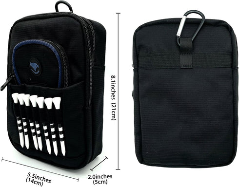 Golf Ball Bag Pouch with Front Tee Holder, Detachable Clip for 12-15 Balls, Zipper Pockets
