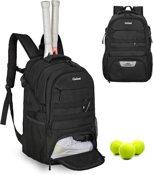 Tennis Bag for Men Women - 2 Racket Backpack for Accessories with Shoe Compartment for Various Sports