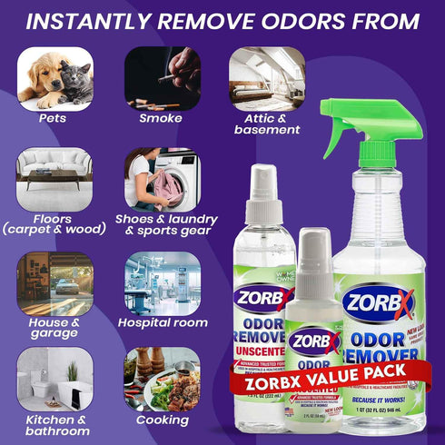 ZORBX Unscented Odor Eliminator for Strong Odor, Advanced Formula Fast-Acting Spray for Dog Cat House