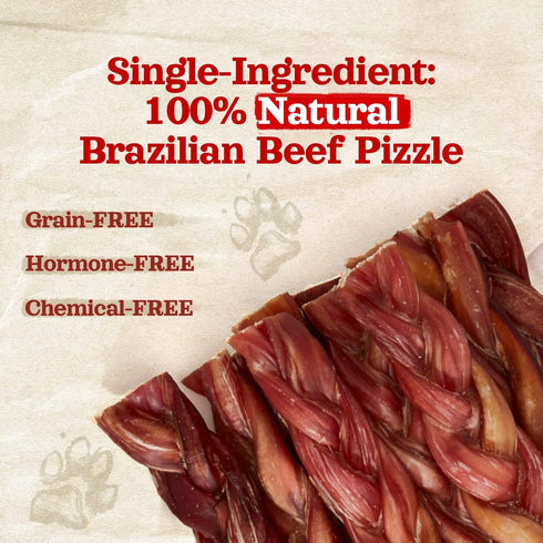 Natural Farm Odor-Free Braided Bully Sticks (6 Inch, 5 Pack) - 100% Grass-Fed Beef, Grain-Free, Best Dental Treats