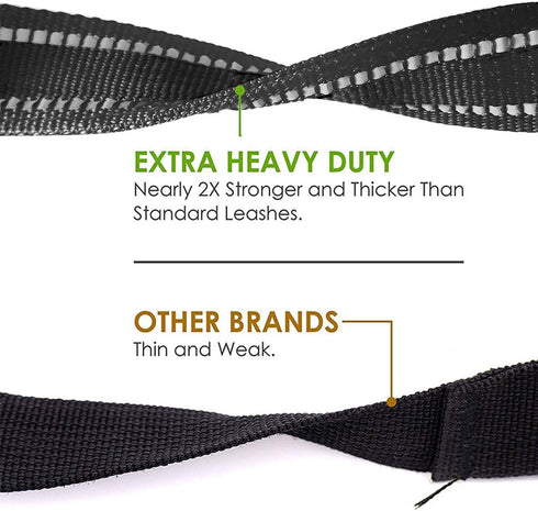 JSXD Heavy Duty Dog Leash - 5 FT Double Handle with Padded Reflective Rope for Small to Large Dogs