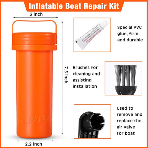 Gejoy 9 6 1 1 1 5 3g Set Inflatable Boat Repair Kit Include PVC Patch, TPU Repair Patch, Maintenance Barrel, Valve