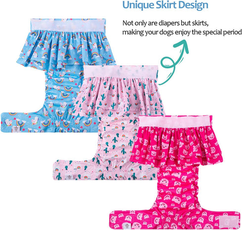 3 Pack QBD01XS CuteBone Female Dog Diapers with Skirts Reusable Puppy Dresses Pants for Heat Cycle Period