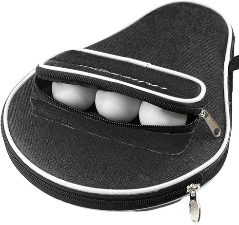 Table Tennis Bat Bag - Ping Pong Paddle Pouch with Ball Storage Pocket, Waterproof Inner Liner Protection