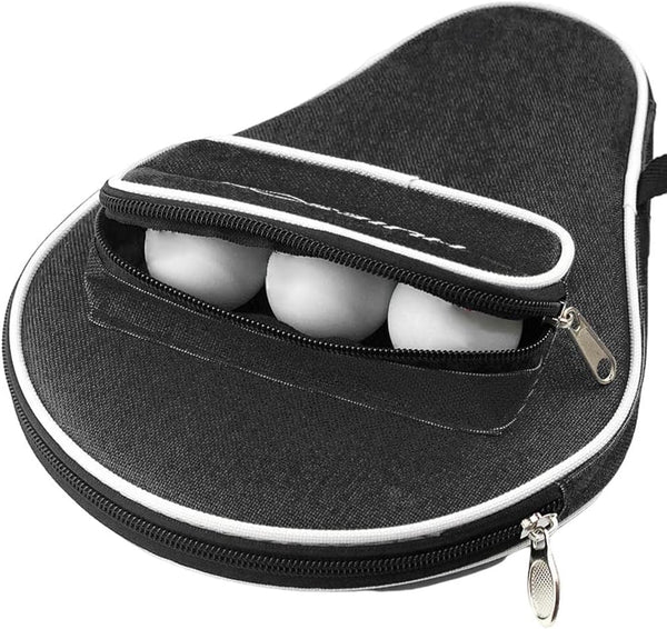 Table Tennis Bat Bag - Ping Pong Paddle Pouch with Ball Storage Pocket, Waterproof Inner Liner Protection