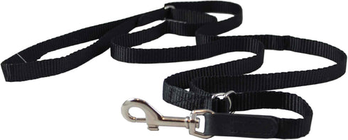 Adjustable Dog Leash 1/2" Wide Nylon 3ft-5ft Length with Leather Enforced Snap, Small Black