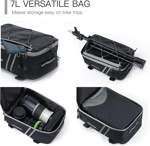 JXFUKAL Rear Bike Rack Bag - Waterproof Bicycle Ebike Saddle Bag with Rain Cover, 7L/9L/10L/12L Capacity