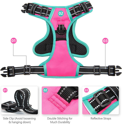 PHOEPET 2019 Upgraded No Pull Dog Harness - Reflective Adjustable Vest with Training Handle & 2 Metal Leash Hooks (M,