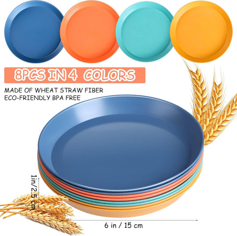Cat Bowls for Food and Water, 6 inch Whisker Fatigue Free Cat Food Bowl, Unbreakable Wheat Straw Cat Dishes, Environment Friendly Pet Feeding Plate (8 Pcs)
