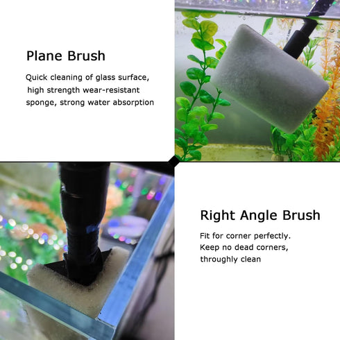 AQUANEAT 6 in 1 Fish Tank Cleaning Tools, Includes Algae Scraper, Sponge Pad, Fish Net, Gravel Rake, Cleaning Brush