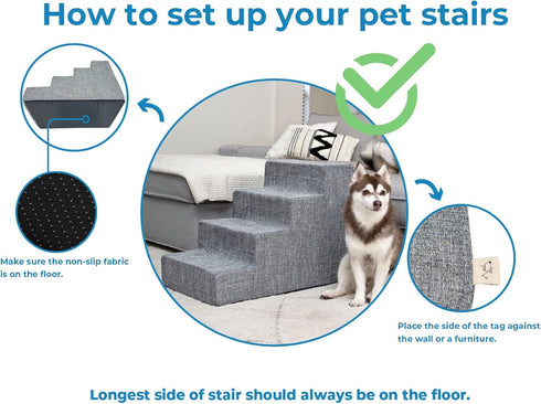 Best Pet Supplies Dog Stairs for Small Dogs & Cats, Portable Foam Pet Steps, Non-Slip Indoor Ramp, 3-Step, Paw Print on
