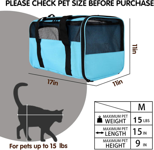 Soft-Sided Airline Approved Pet Carrier Bag for Small Cats & Dogs (Medium, Blue)