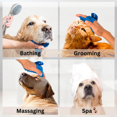 Dog Bath Brush - Silicone Grooming & Shedding Brush for Dogs & Cats, Pet Hair Removal Tool for Deep Clean & Massage