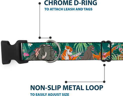Buckle-Down Plastic Clip Collar, The Jungle Book 8-Character Group Greens, 1" Wide, Fits 15-26" Neck