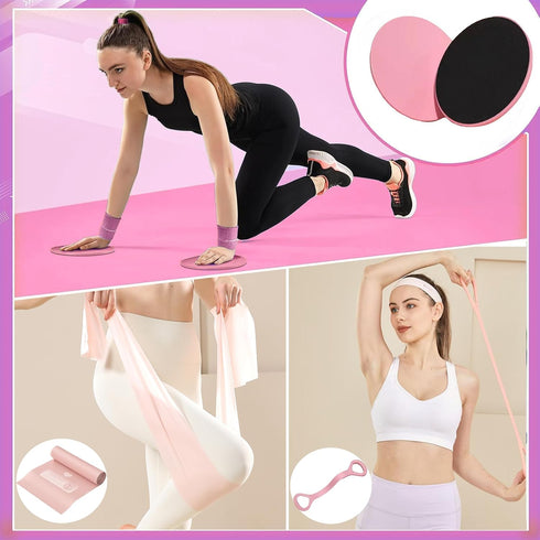 Gtzzot Set Set Pilates Ring Essentials Kit for Women, Soft Macaron Creams - Yoga Exercise Equipment for Home Workouts