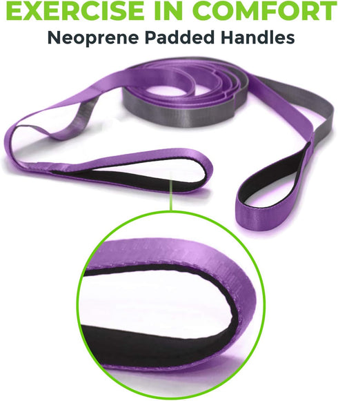 Gradient Fitness Stretching Strap for Physical Therapy, 12 Multi-Loop 1" W x 8' L, Neoprene Handles, Yoga Straps
