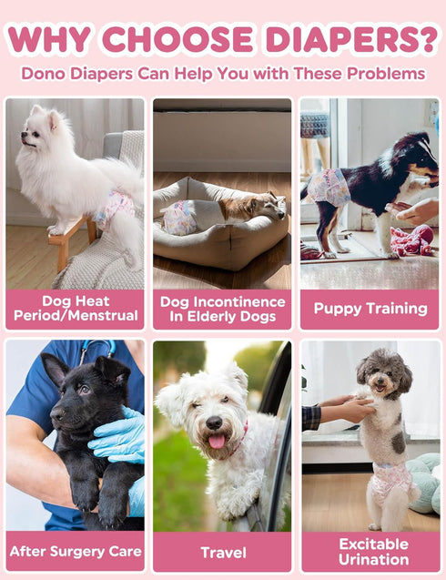 Female-48PCS, Dono Dog Diapers Disposable Female Dog Diaper with Wetness Indicator in Heat, Super Absorbent Doggie