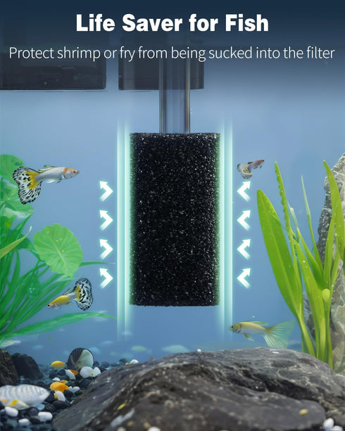 Pawfly 6 Pack Pre-Filter Sponge, 0.6" Aquarium Intake Filter Sponge Foam Cover Rolls for Small Fish, Shrimp Fry Fish