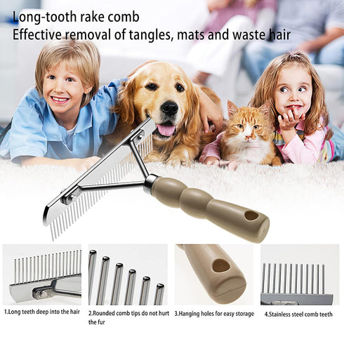 Dog Rake for Undercoat Long Tooth Dogs Comb, Grooming Tool Set for Big Dog Horse Longhair Cat